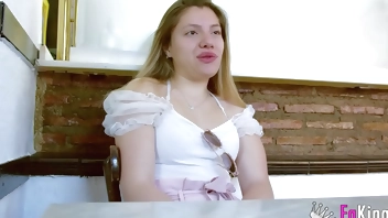 Posh 18 years old law student Jacky Blondie wants a career change and tries porn!!