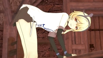 Lumine Traveler rides a dildo and enjoys being penetrated - Genshin Impact Hentai