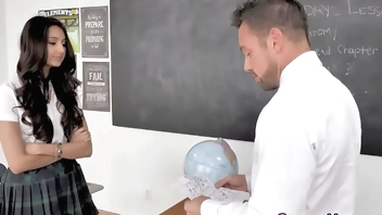 Uniformed brunette teenager gets fucked