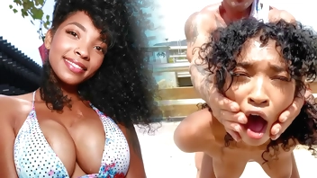 Ebony latina gets fucked outside in the street