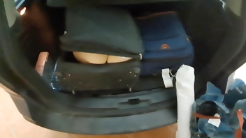 Wife hides in a travel and gets anal creampie from her husband's best friend