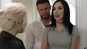 MILF and husband interview a new caretaker who had to serve the husband