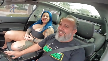 Cheeky Bunny with giant breasts and ass messing around on the streets naked