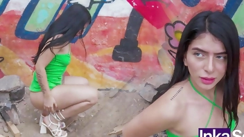 Big ass Latina is caught urinating in the street after party and gets fucked by stranger