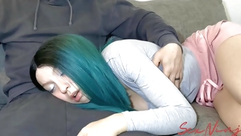 I Try Resting on My Step-Brother's Lap While Watching a Movie only to be fucked in my mouth