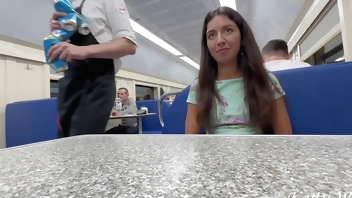 Public pickup in Train - wife cheating husband with stranger and gets fucked in the next compartment