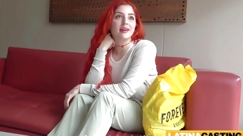 Curvy Latina Redhead Messy Facial Casting Cumshot and Swallow