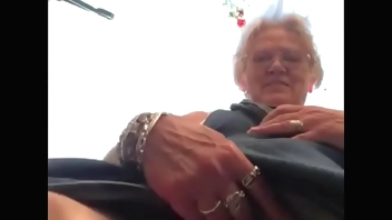 Grandma shows big slit outside