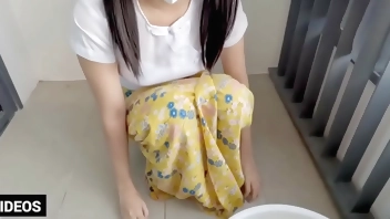 Myanmar Cute Girl Washing Her clothes