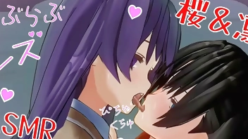 百合エロアニメ　凛と桜のいちゃいちゃレズ　キス音ASMR　イヤホン推奨