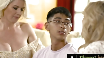 Hot Blonde Stepmoms Kayla Paige And Kit Mercer Fight Over Their Stepson's Big Cock!