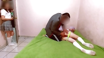 Student takes her best friend home to be fucked by her stepdad, real homemade NTR