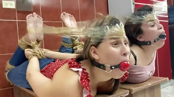 Hogtied Hotties Has Fun Being Two Bound And Gagged Girls In Tight Bondage