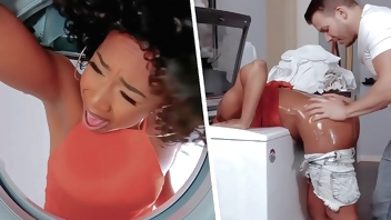 Touching my Girlfriend's Black sMom Stuck in the Washing Machine - MILFED