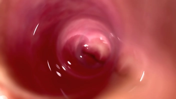 Camera deep inside Mia's teen creamy pussy, Transparent dildo fuck