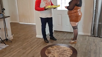 Pizza delivery guy arrived late, so I got very upset and jerked off his cock on the pizza and ate it - kinky BBW, SSBBW, POV, ass worship (big butt, big booty, big ass, huge ass, big tits, big boobs, massive ass, fat pussy)