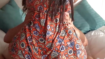 My big-assed friend visits me in a short dress and we fuck hard without a condom!! I finish it inside