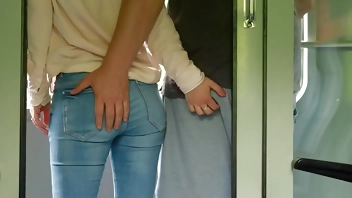 An unknown girl touches my dick in the train and then I jerk off in the bathroom.