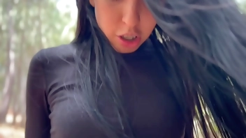 Karol Smith, sexy Mexican Latina, seduces a stranger to help her in the forest and cums inside