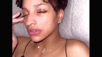Ebony slut loves cum