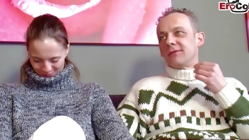 German young woman girlfriend shared first time mmf threesome in amateur casting