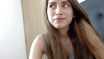 My stupid stepsister discovers me naked and I convince her to get naked with me to end up fucking her very hard.