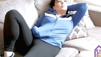 Busty Brunette Stepmom Comes Home After Hard Workout