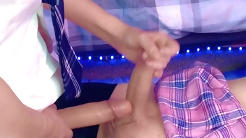 Chubby femboy ass fuck and handjob cumshot